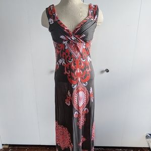 Gray and red rayon maxi dress
